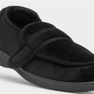 Declan Mens Black Wide Fit Full Slipper