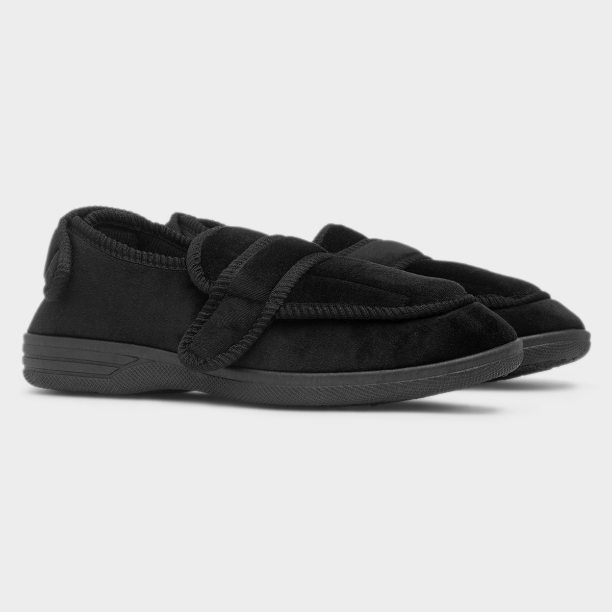 Jo & Joe Declan Mens Black Wide Fit Full Slipper-69004 | shoezone