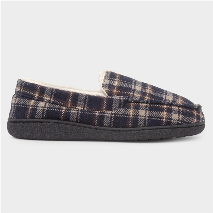 Elswick Mens Navy Tartan Moccasin Slipper