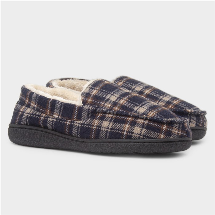 Elswick Mens Navy Tartan Moccasin Slipper