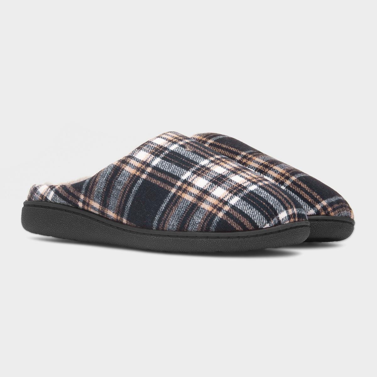 Jo & Joe Falkirk Mens Navy Tartan Mule Slipper-69032 | shoezone