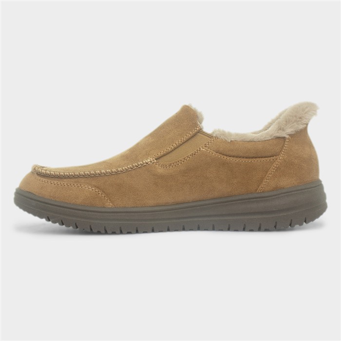 Mens Chestnut Relaxed-Fit Slip-in Slipper
