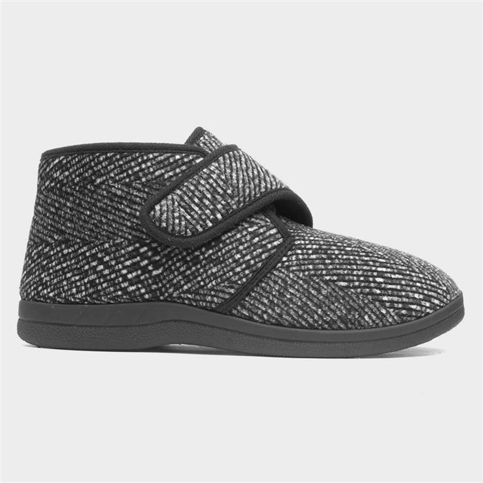 Bob Mens Black Easy Fasten Bootie Slipper