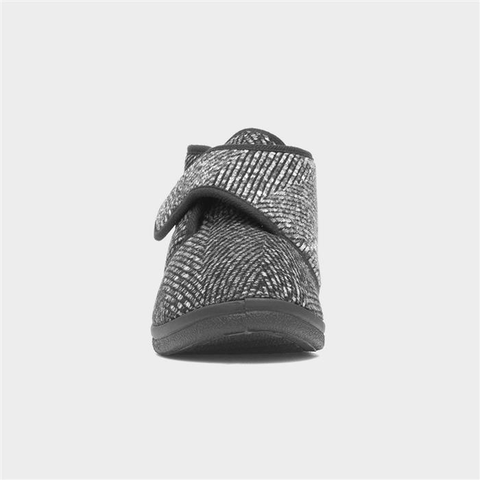 Bob Mens Black Easy Fasten Bootie Slipper