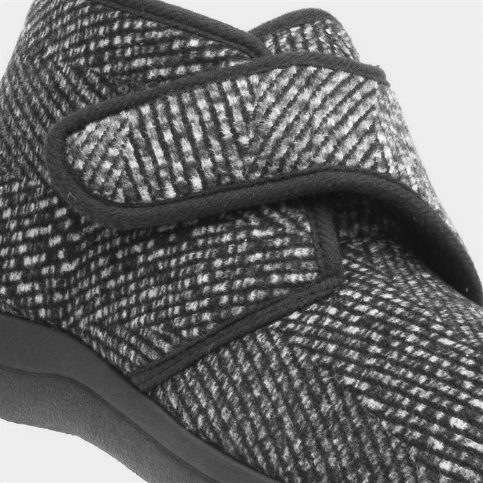 Bob Mens Black Easy Fasten Bootie Slipper