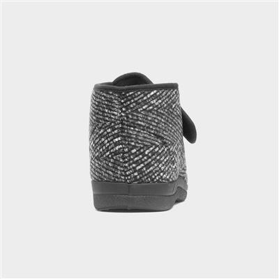 Bob Mens Black Easy Fasten Bootie Slipper