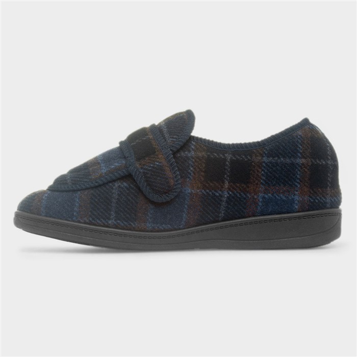 Edgar Mens Navy Wide Fit Full Slipper