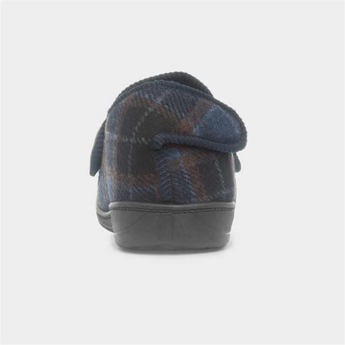Edgar Mens Navy Wide Fit Full Slipper