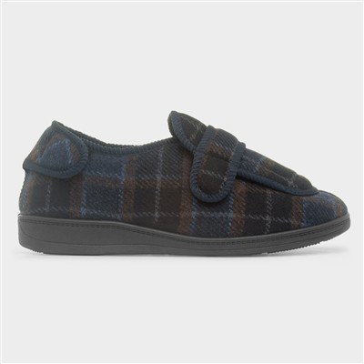 Edgar Mens Navy Wide Fit Full Slipper