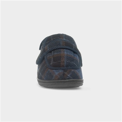 Edgar Mens Navy Wide Fit Full Slipper