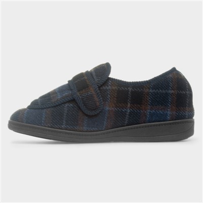 Edgar Mens Navy Wide Fit Full Slipper