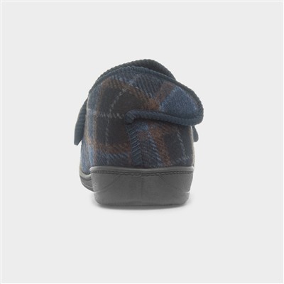 Edgar Mens Navy Wide Fit Full Slipper