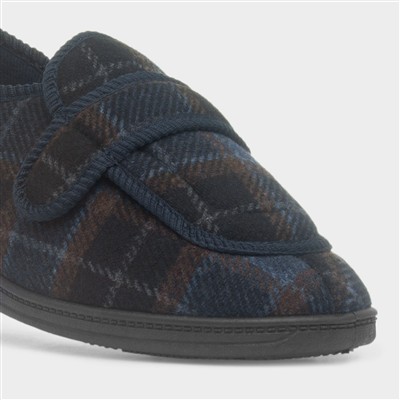 Edgar Mens Navy Wide Fit Full Slipper