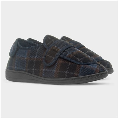 Edgar Mens Navy Wide Fit Full Slipper
