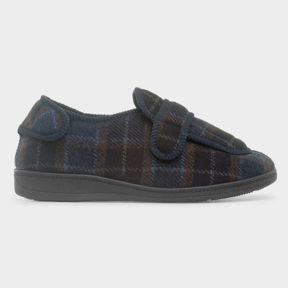 Edgar Mens Navy Wide Fit Full Slipper