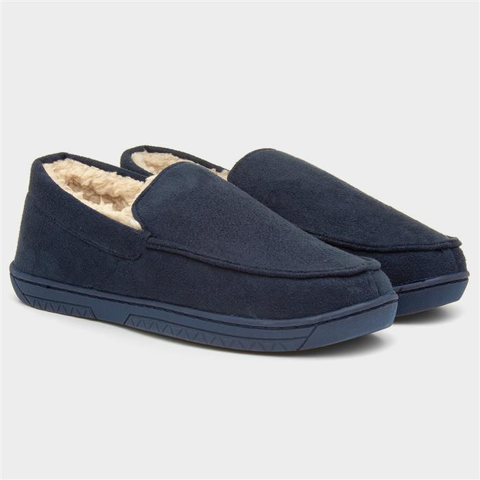 mens navy moccasin slippers