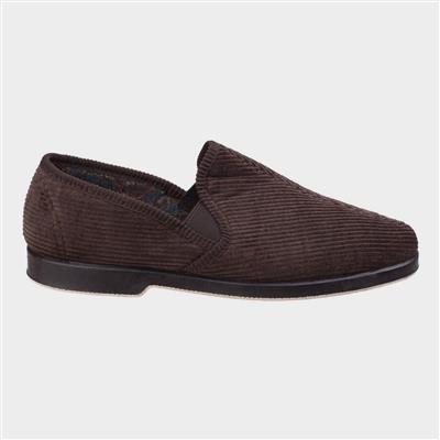 Exeter Mens Twin Gusset Slipper in Brown