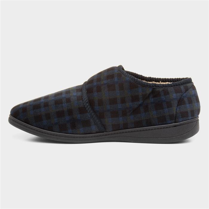 Mens Navy Easy Fasten Slipper