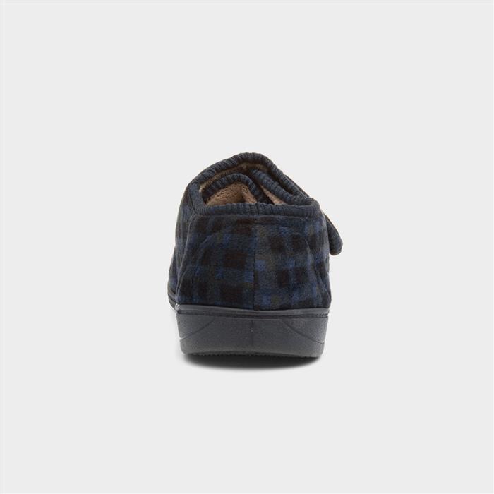 Mens Navy Easy Fasten Slipper