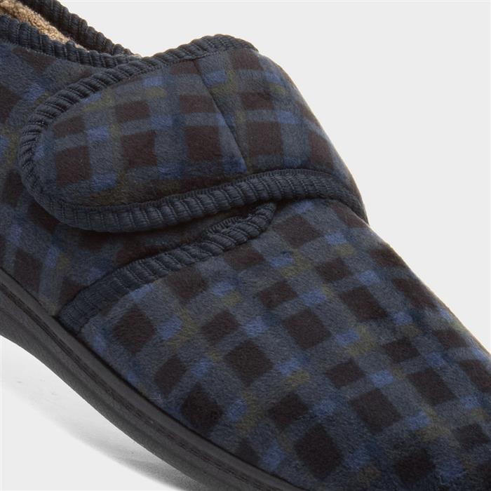Mens Navy Easy Fasten Slipper