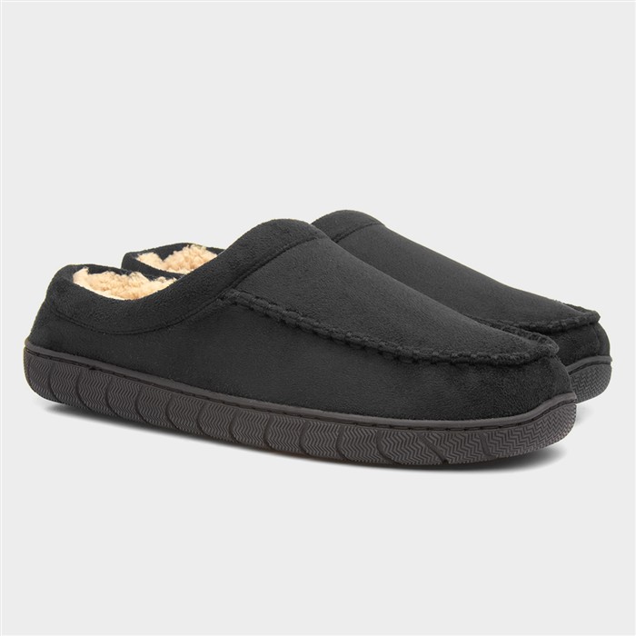 Mens Black Warm Lined Mule