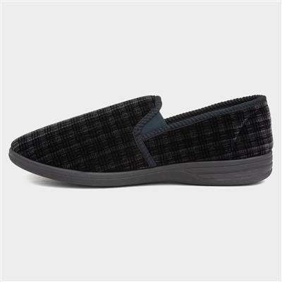 The Slipper Company Mens Twin Gusset in Navy Check-691072 | Shoe Zone