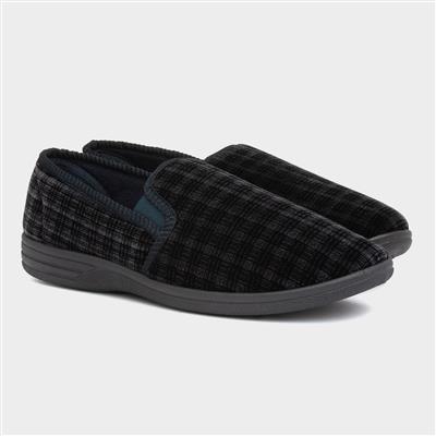 The Slipper Company Mens Twin Gusset in Navy Check-691072 | Shoe Zone