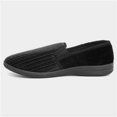 The Slipper Company Mens Black Stripe Twin Gusset-691073 | Shoe Zone
