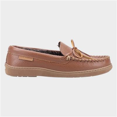 Ace Mens Leather Slipper in Tan