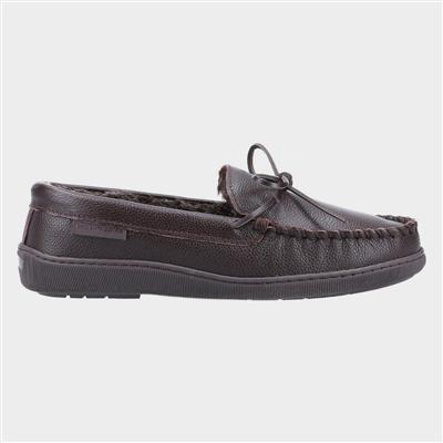 Mens Ace Leather Slipper in Brown