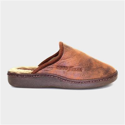 Glen Mens Brown Leather Effect Slippers