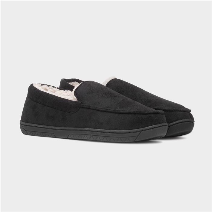 Mens Black Warm Lined Moccasin