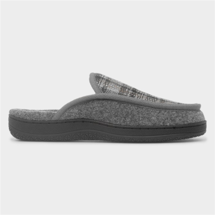Mens Grey Checked Mule Slipper