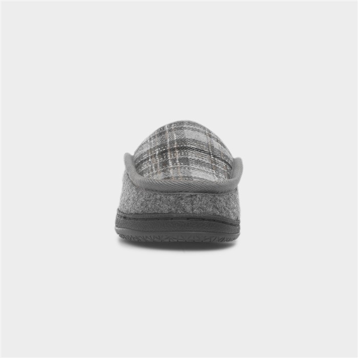 Mens Grey Checked Mule Slipper