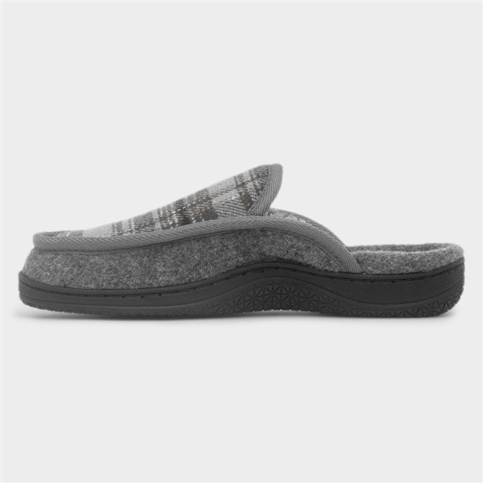 Mens Grey Checked Mule Slipper