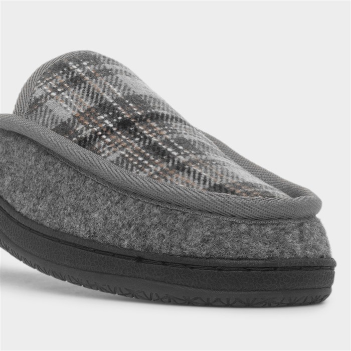 Mens Grey Checked Mule Slipper