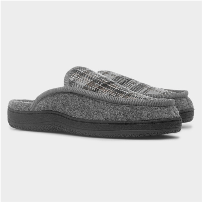 Mens Grey Checked Mule Slipper