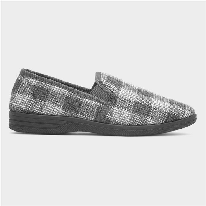 Mens Grey Checked Full Slipper