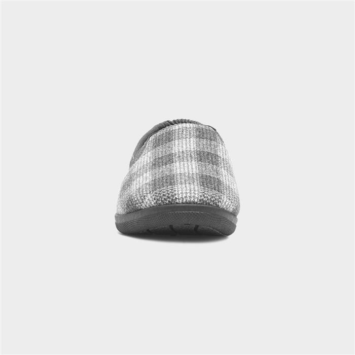 Mens Grey Checked Full Slipper