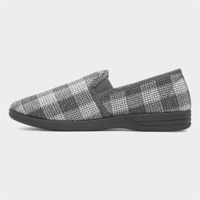 Mens Grey Checked Full Slipper