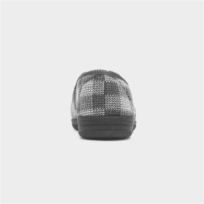 Mens Grey Checked Full Slipper