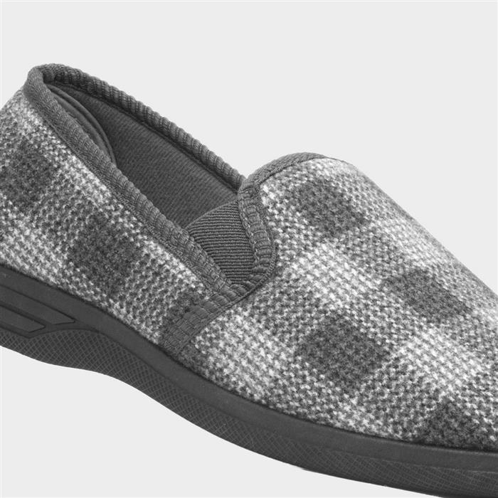 Mens Grey Checked Full Slipper