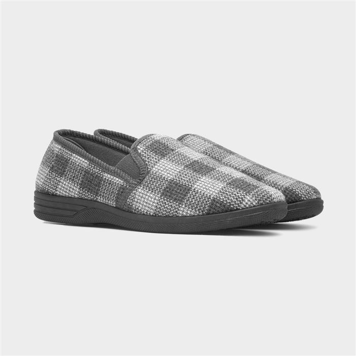 Mens Grey Checked Full Slipper