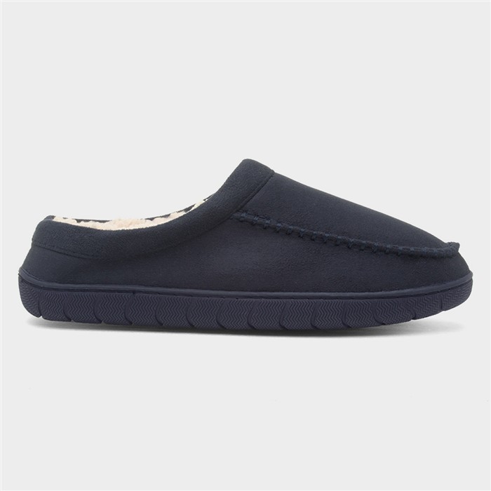 Mens Navy Warm Lined Mule