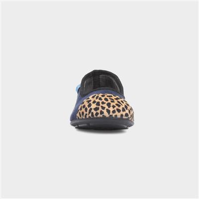Jessie Womens Navy Leopard Pump Slipper