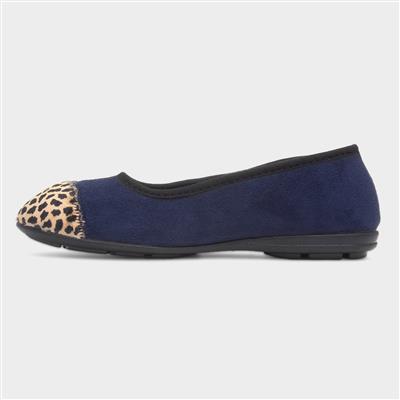 Jessie Womens Navy Leopard Pump Slipper