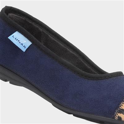 Jessie Womens Navy Leopard Pump Slipper