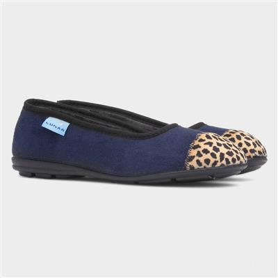 Jessie Womens Navy Leopard Pump Slipper