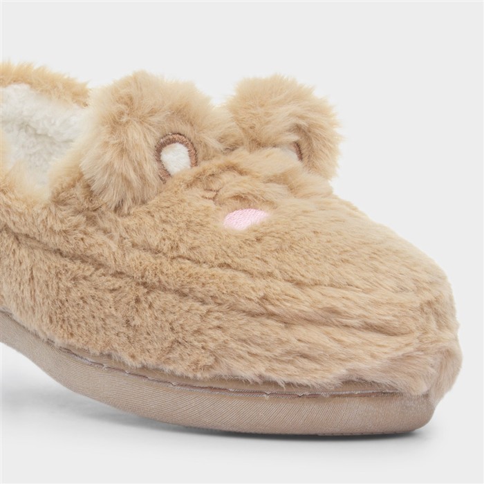 Womens Beige Bear Moccasin