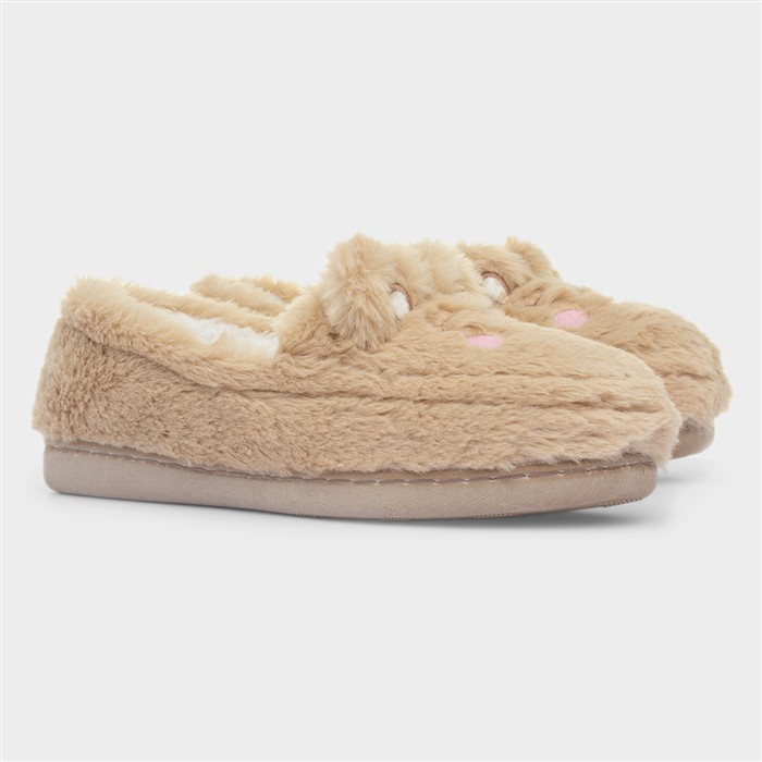 Womens Beige Bear Moccasin